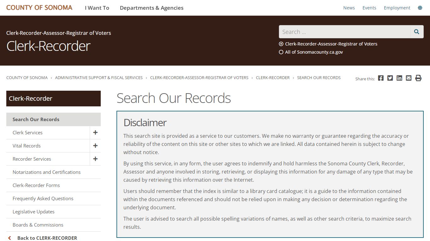 Search Our Records - Sonoma County, California