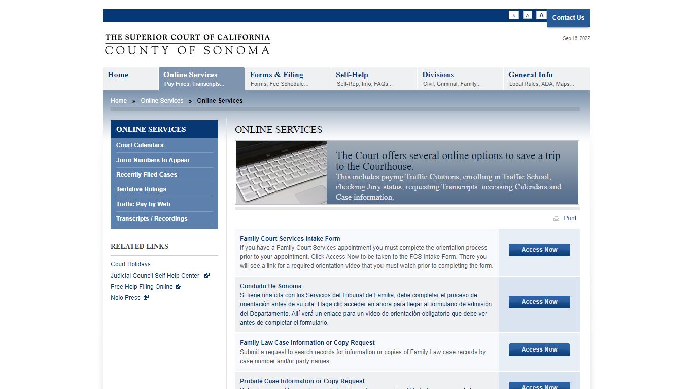 Online Services | Sonoma Superior Court - California