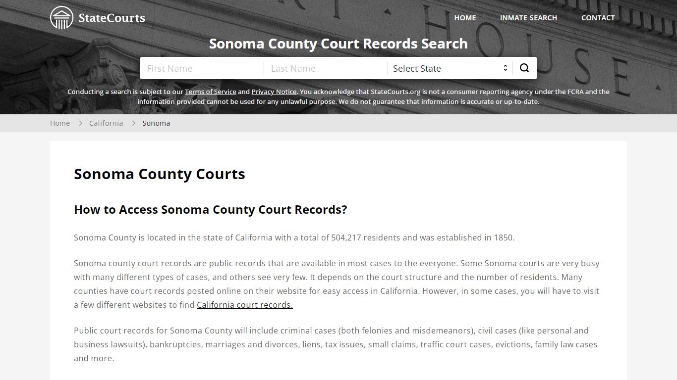 Sonoma County, CA Courts - Records & Cases - StateCourts